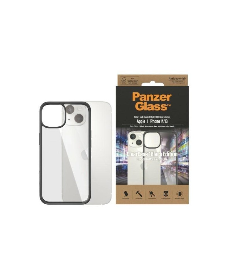 PanzerGlass ClearCase antibacterial case for iPhone 14 / 15 / 13 - transparent and black