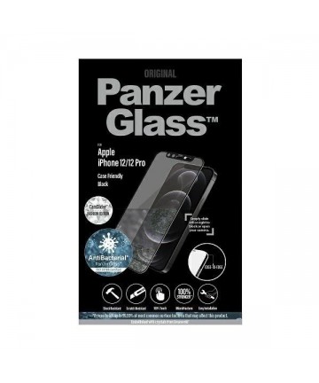 PanzerGlass E2E Microfracture Antibacterial Glass with Swarovsky Crystal Camera Cover for iPhone 12/12 Pro - With Black Frame