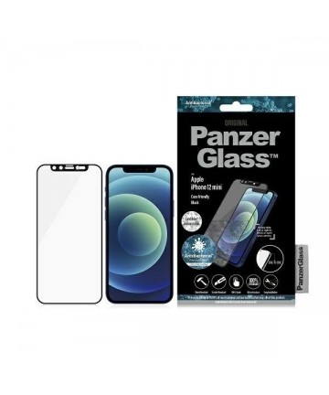 PanzerGlass E2E Microfracture Antibacterial Glass with Swarovsky Crystal Camera Cover for iPhone 12 mini - with Black Frame