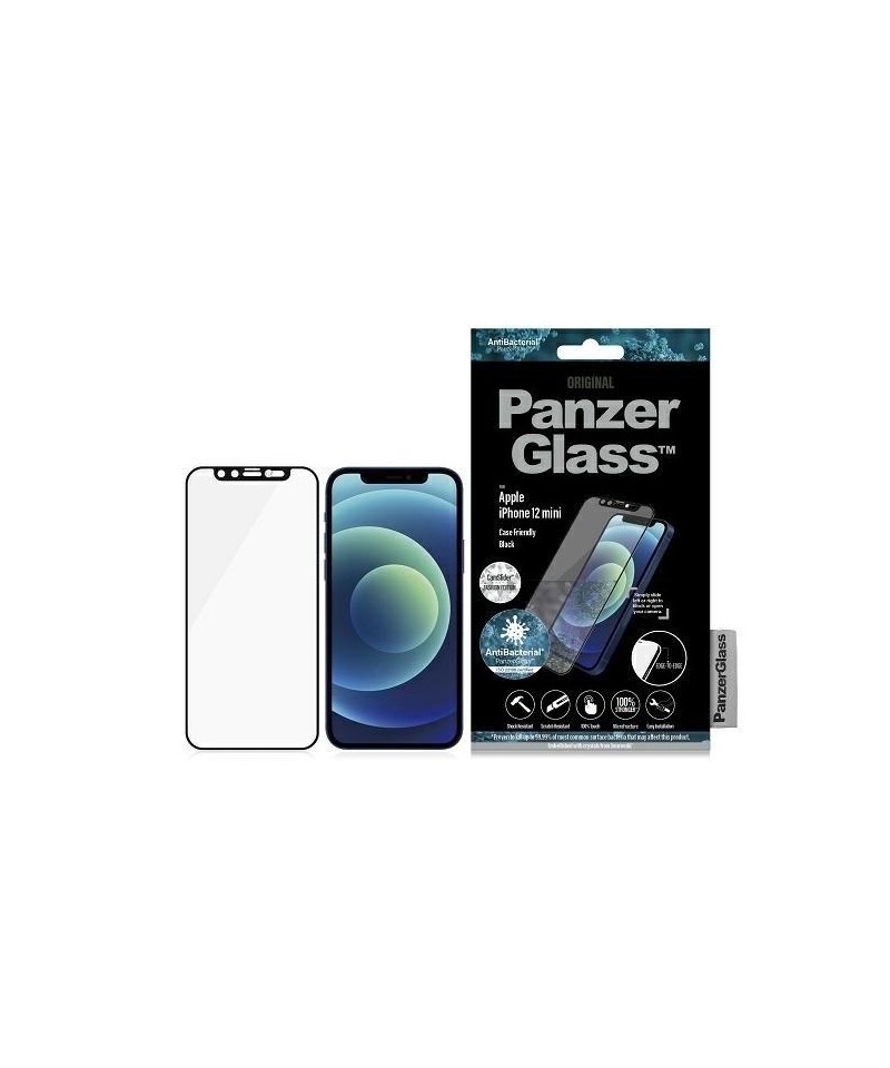 PanzerGlass E2E Microfracture Antibacterial Glass with Swarovsky Crystal Camera Cover for iPhone 12 mini - with Black Frame