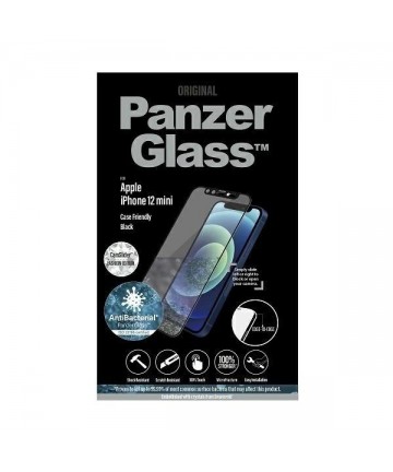 PanzerGlass E2E Microfracture Antibacterial Glass with Swarovsky Crystal Camera Cover for iPhone 12 mini - with Black Frame