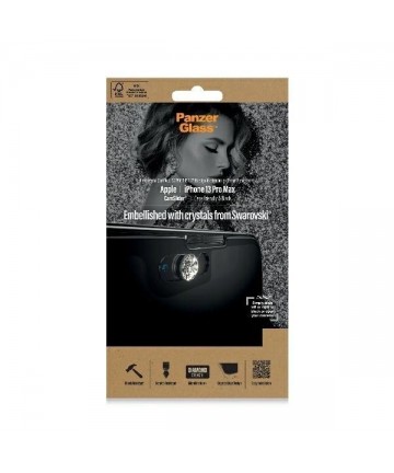 PanzerGlass E2E Microfracture Antibacterial Glass with Camera Cover with Swarovsky Crystal for iPhone 13 Pro Max - with Black Fr