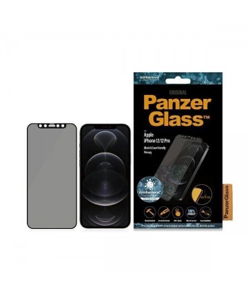 PanzerGlass E2E Super+ Microfracture antibacterial privacy tempered glass for iPhone 12 / 12 Pro - with black frame