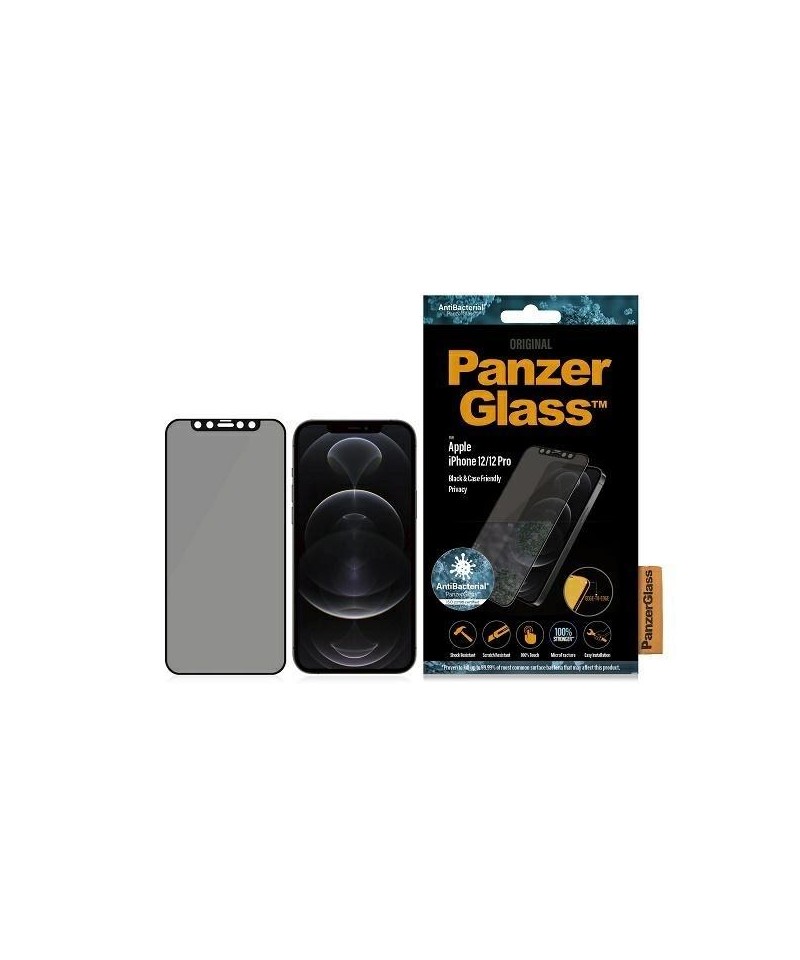 PanzerGlass E2E Super+ Microfracture antibacterial privacy tempered glass for iPhone 12 / 12 Pro - with black frame
