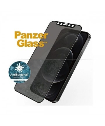 PanzerGlass E2E Super+ Microfracture antibacterial privacy tempered glass for iPhone 12 / 12 Pro - with black frame