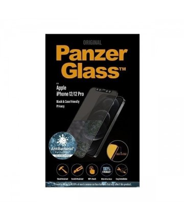 PanzerGlass E2E Super+ Microfracture antibacterial privacy tempered glass for iPhone 12 / 12 Pro - with black frame