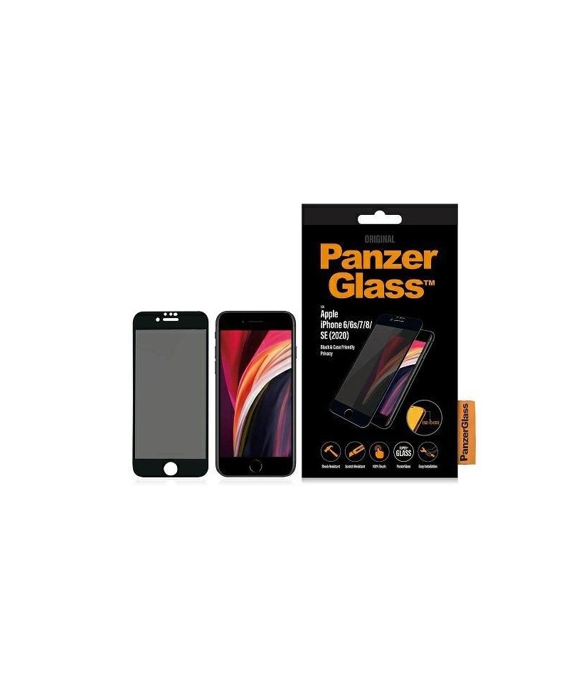 PanzerGlass E2E Super+ privacy tempered glass for iPhone 6 / 6s / 7 / 8 / SE 2020 / SE 2022 - with black frame