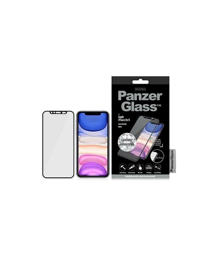 PanzerGlass E2E Super+ tempered glass with camera cover with Swarovsky crystal for iPhone XR / 11 - with black frame