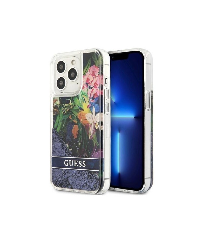 Guess Flower Liquid Glitter case for iPhone 13 Pro Max - blue