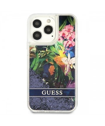 Guess Flower Liquid Glitter case for iPhone 13 Pro Max - blue