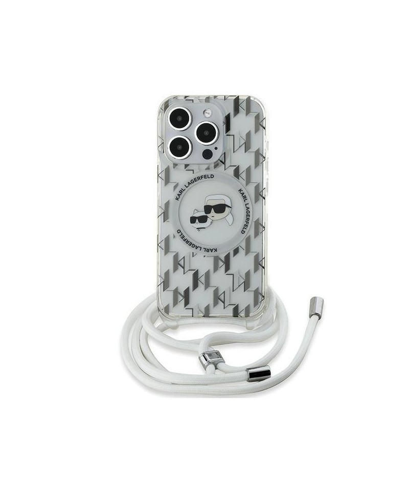 Karl Lagerfeld IML Crossbody Monogram Karl & Choupette Head MagSafe Case for iPhone 15 Pro - Transparent