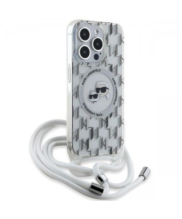 Karl Lagerfeld IML Crossbody Monogram Karl & Choupette Head MagSafe Case for iPhone 15 Pro - Transparent