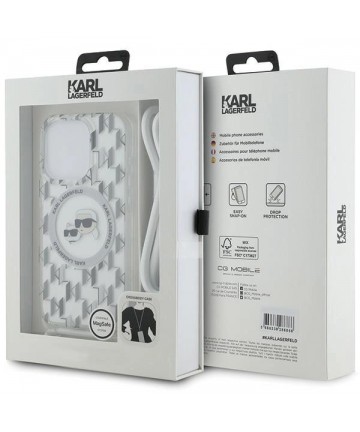Karl Lagerfeld IML Crossbody Monogram Karl & Choupette Head MagSafe Case for iPhone 15 Pro - Transparent