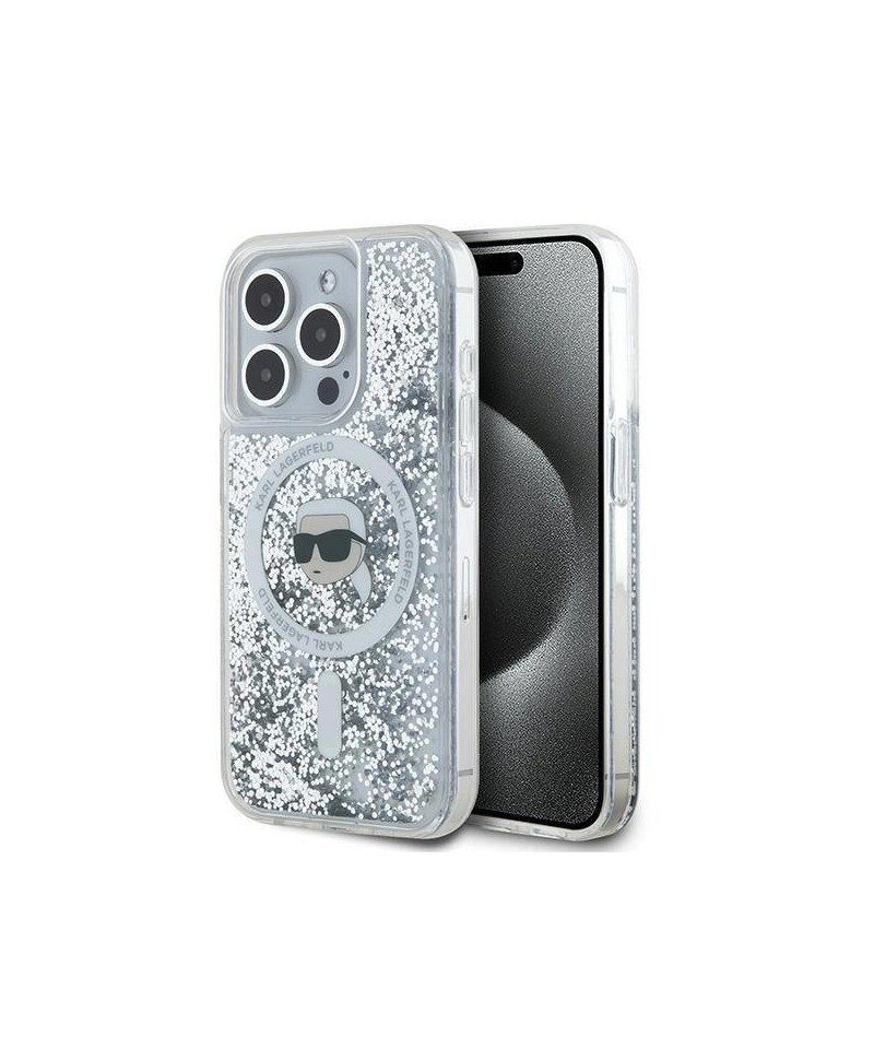 Karl Lagerfeld Liquid Glitter Karl Head MagSafe case for iPhone 15 Pro - transparent