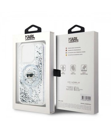 Karl Lagerfeld Liquid Glitter Karl Head MagSafe case for iPhone 15 Pro - transparent