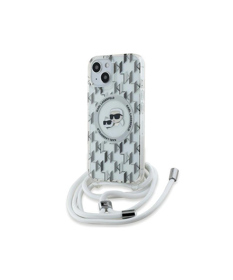 Karl Lagerfeld IML Crossbody Monogram Karl & Choupette Head MagSafe Case for iPhone 15 / 14 / 13 - Transparent