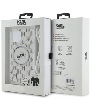 Karl Lagerfeld IML Crossbody Monogram Karl & Choupette Head MagSafe Case for iPhone 15 / 14 / 13 - Transparent