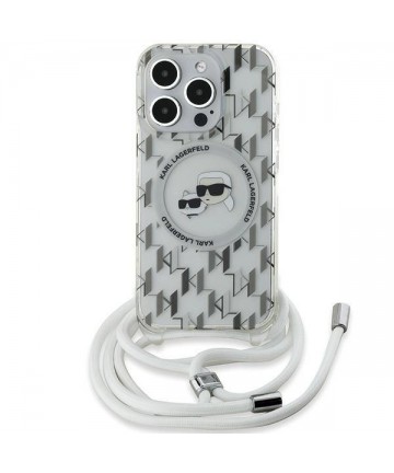 Karl Lagerfeld IML Crossbody Monogram Karl & Choupette Head MagSafe Case for iPhone 15 Pro Max - Transparent