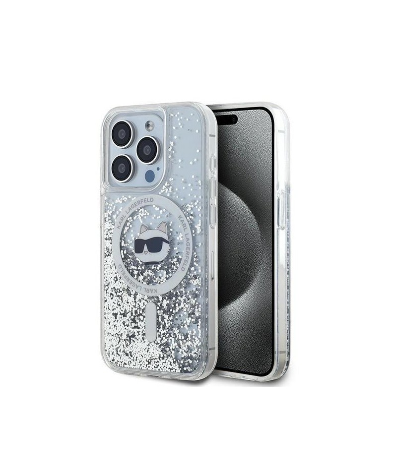Karl Lagerfeld Liquid Glitter Choupette Head MagSafe case for iPhone 15 Pro Max - transparent