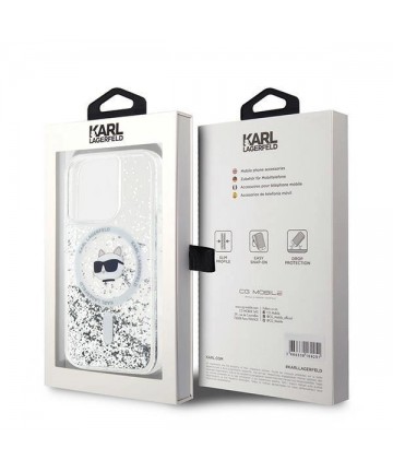 Karl Lagerfeld Liquid Glitter Choupette Head MagSafe case for iPhone 15 Pro Max - transparent