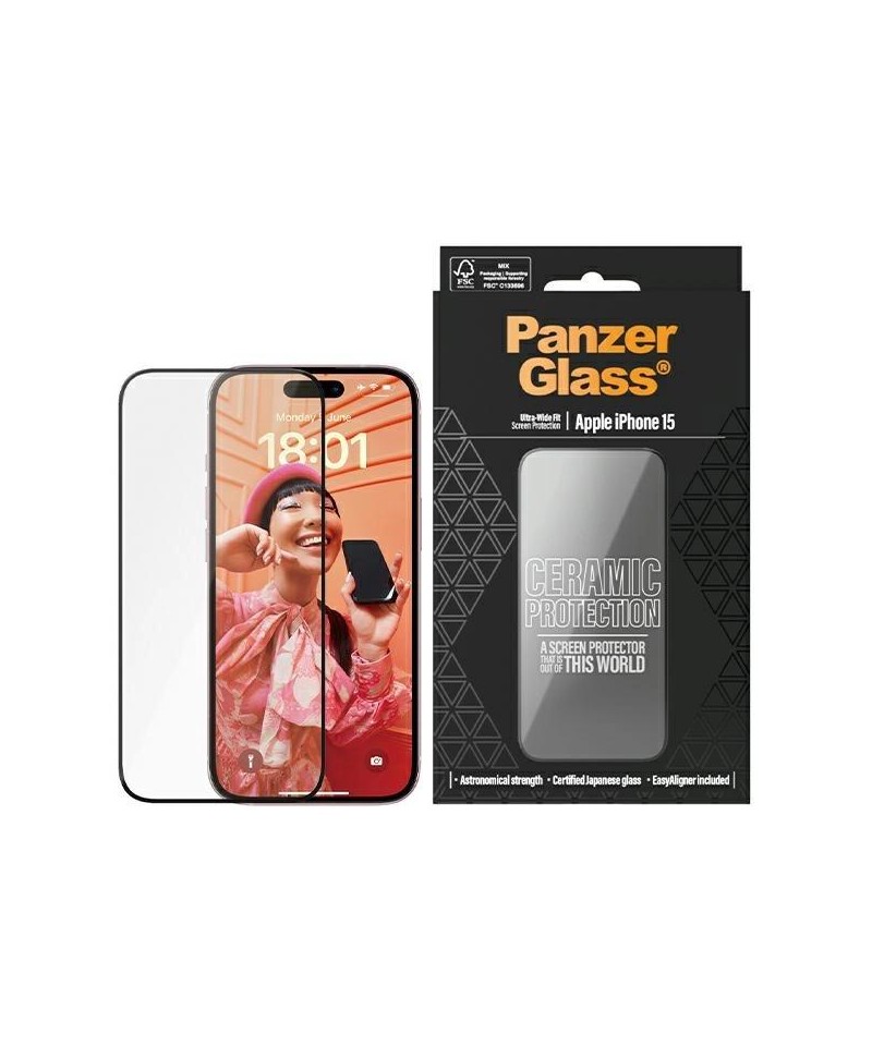 PanzerGlass Ceramic Protection ceramic glass for iPhone 15 with positioner