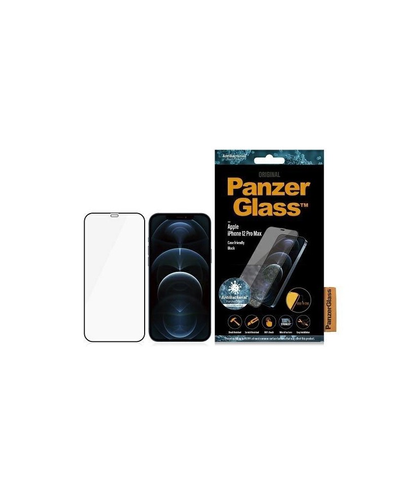 PanzerGlass E2E Super+ Microfracture antibacterial tempered glass for iPhone 12 Pro Max - with black frame