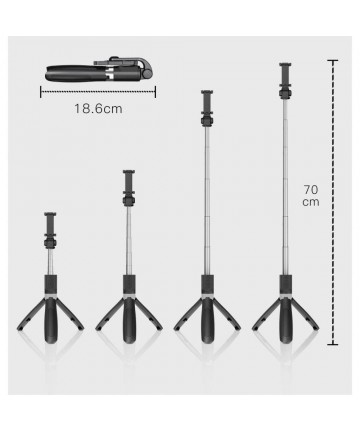 Tech-Protect L01S Bluetooth Selfie Stick with Tripod up to 70cm - Black