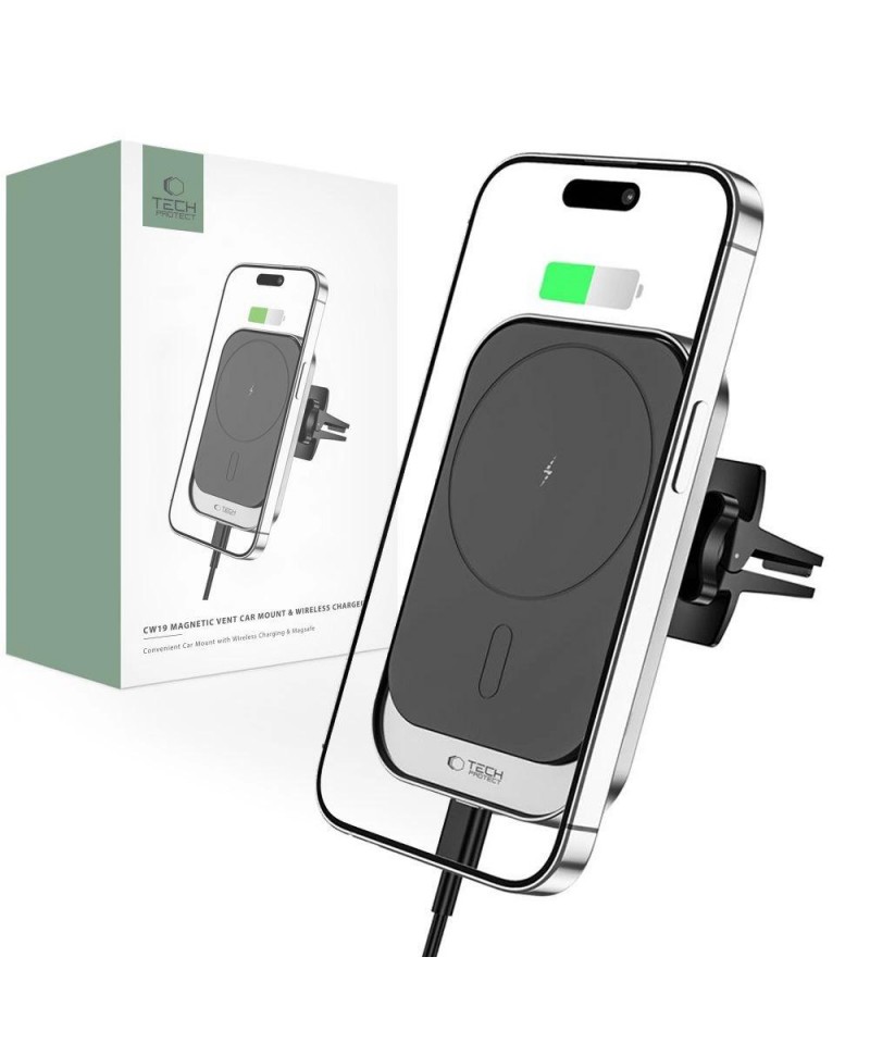 Tech-Protect CW19 MagSafe magnetic car holder with 15W inductive charger for air vent - black