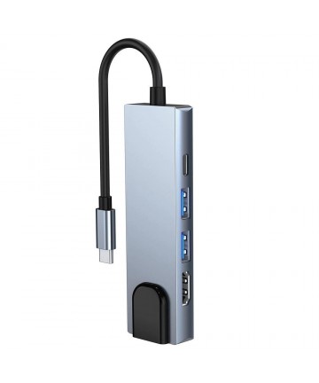 HUB Tech-Protect V3 5in1 USB-C - USB-A 3.0 / USB-A 2.0 / USB-C / HDMI / RJ45 - gray