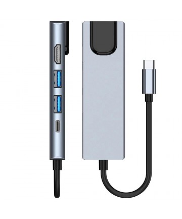 HUB Tech-Protect V3 5in1 USB-C - USB-A 3.0 / USB-A 2.0 / USB-C / HDMI / RJ45 - gray