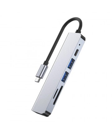 HUB Tech-Protect V4 6in1 USB-C - USB-A 3.0 / USB-A 2.0 / USB-C / HDMI / micro SD / TF / SD card reader - gray