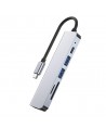 HUB Tech-Protect V4 6in1 USB-C - USB-A 3.0 / USB-A 2.0 / USB-C / HDMI / micro SD / TF / SD card reader - gray