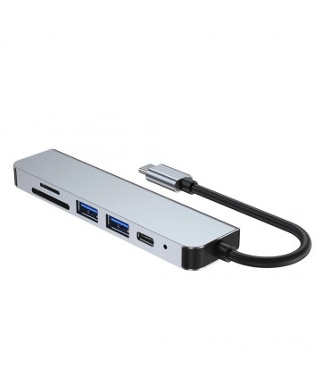HUB Tech-Protect V4 6in1 USB-C - USB-A 3.0 / USB-A 2.0 / USB-C / HDMI / micro SD / TF / SD card reader - gray