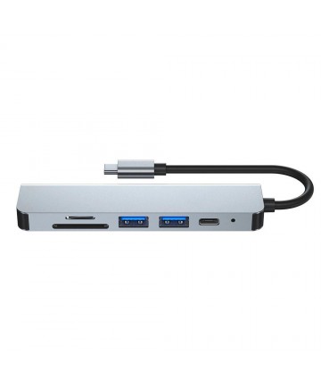 HUB Tech-Protect V4 6in1 USB-C - USB-A 3.0 / USB-A 2.0 / USB-C / HDMI / micro SD / TF / SD card reader - gray