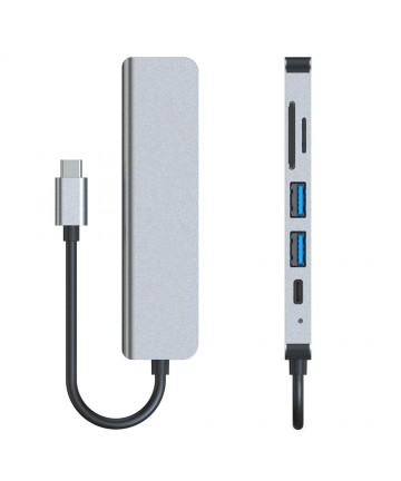 HUB Tech-Protect V4 6in1 USB-C - USB-A 3.0 / USB-A 2.0 / USB-C / HDMI / micro SD / TF / SD card reader - gray