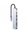 HUB Tech-Protect V4 6in1 USB-C - USB-A 3.0 / USB-A 2.0 / USB-C / HDMI / micro SD / TF / SD card reader - gray