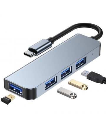HUB Tech-Protect V1 4in1 USB-C - 3x USB-A 2.0 / USB-A 3.0 - gray