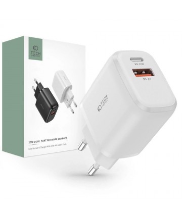 Tech-Protect C20W charger USB-C PD 20W / USB-A QC 3.0 - white