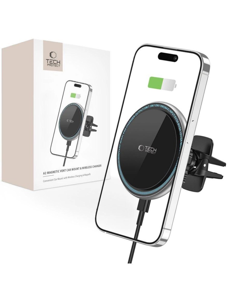 Tech-Protect A2 Car Phone Holder with MagSafe 15W Inductive Charger for Air Vent - Black
