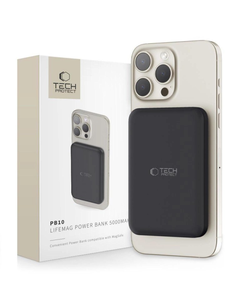Tech-Protect LifeMag PB10 Powerbank with MagSafe 5000mAh 15W USB-C port - black + USB-C cable