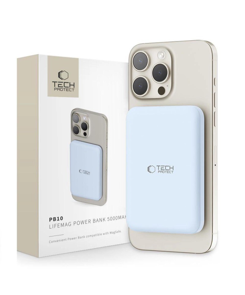 Tech-Protect LifeMag PB10 Powerbank with MagSafe 5000mAh 15W USB-C port - blue + USB-C cable