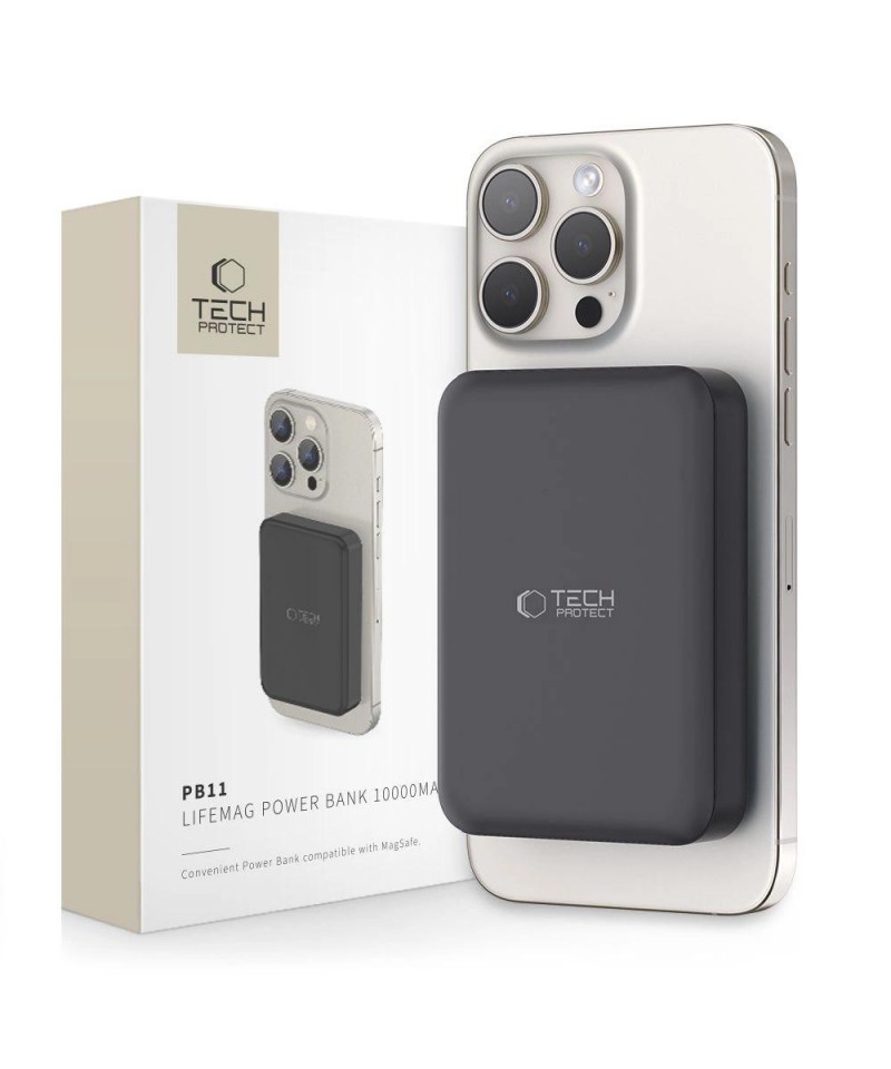 Tech-Protect LifeMag PB11 Powerbank with MagSafe 10000mAh 15W USB-C port - black + USB-C cable