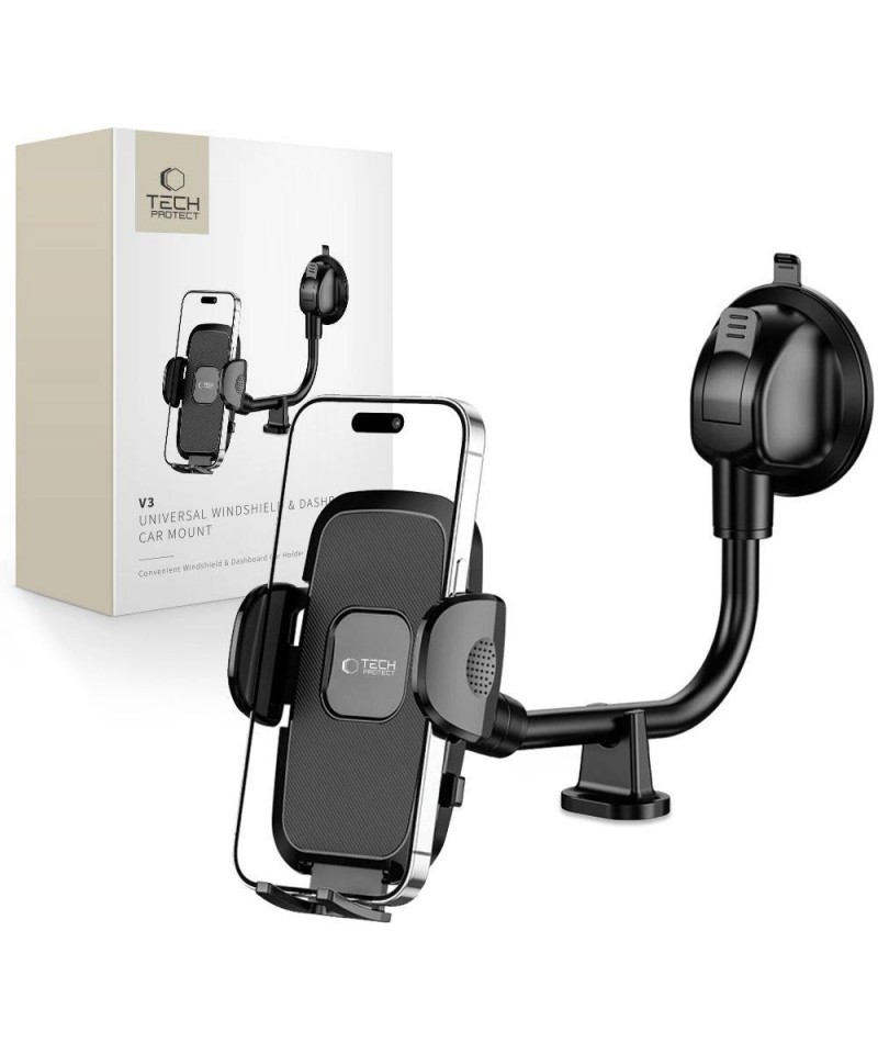 Tech-Protect V3 Long Arm Car Phone Holder for Windshield/Cockpit - Black