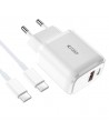 Tech-Protect C20W USB-C PD 20W / USB-A QC 3.0 charger with USB-C / USB-C cable - white