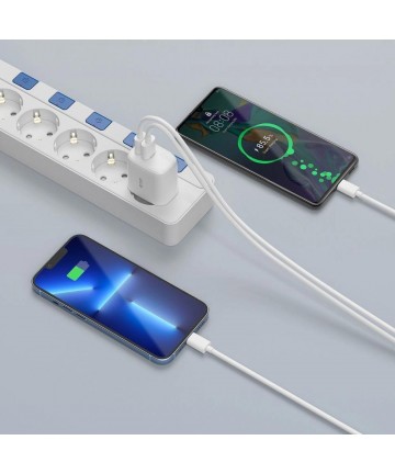 Tech-Protect C20W USB-C PD 20W / USB-A QC 3.0 charger with USB-C / USB-C cable - white