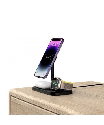 Tech-Protect QI15W-A22 MagSafe Inductive Charger with 3in1 MagSafe Stand for Smartphone / Apple Watch / AirPods - Black