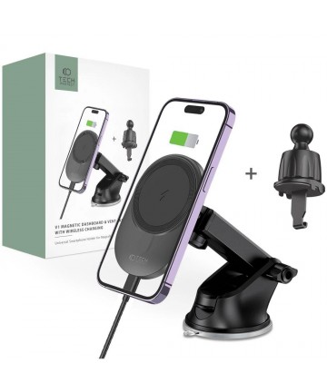 Tech-Protect MM15W-V1 Car Phone Holder with MagSafe 15W Wireless Charger for Cockpit/Air Vent - Black