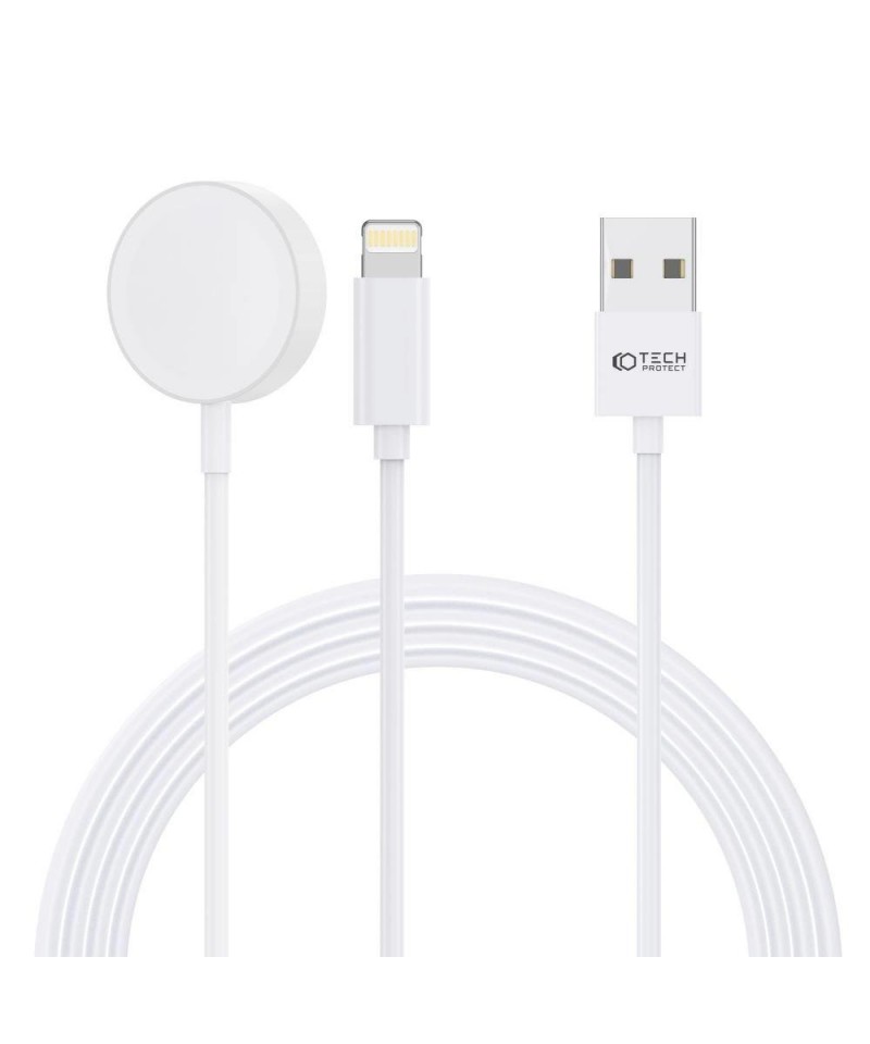 Tech-Protect UltraBoost 2in1 Magnetic Charger with USB-C / Lightning Cables for Apple Watch 1.5m - White