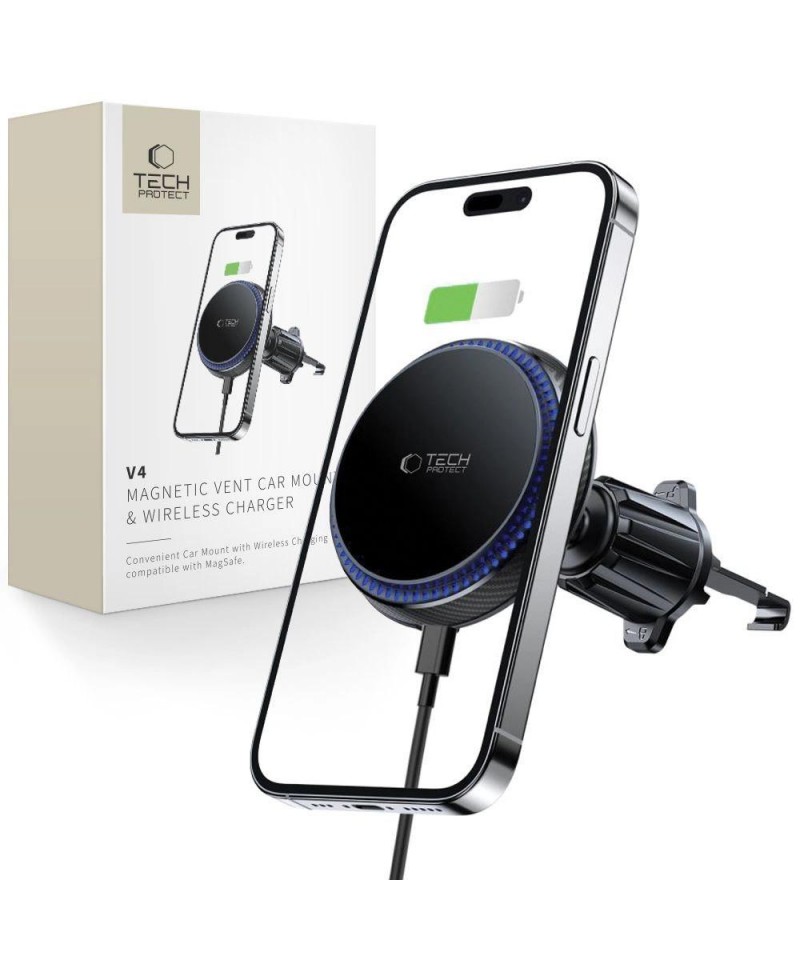 Tech-Protect MM15W-V4 Car Phone Holder with MagSafe 15W Inductive Charger for Air Vent - Black