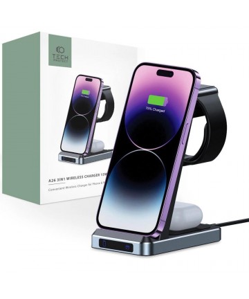 Tech-Protect QI15W-A26 Inductive Charger 15W 3in1 for Smartphone / Headphones / Apple Watch - Black